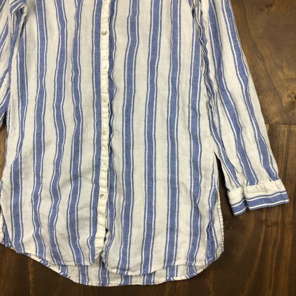 Antibes Blanc Womens Shirt Blue White Stripe Collared Button Down Linen Small - Picture 4 of 13